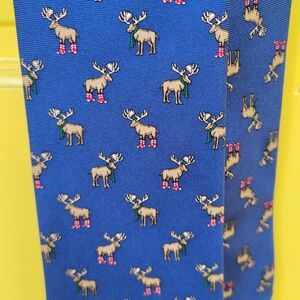 Tommy Hilfiger Silk Moose Holiday Tie 58” Preppy Festive Classic